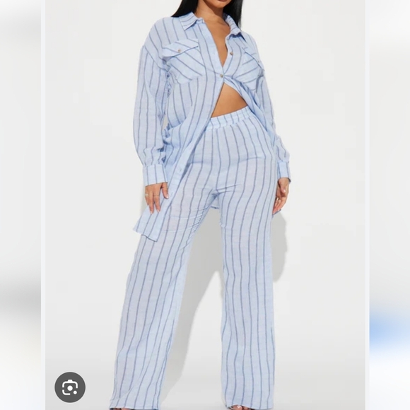 Fashion Nova The Perfect Striped Pant Set Button-Up Shirt Size 3X. - Picture 1 of 14